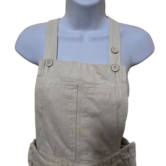 Pilcro Cream Button Detail Overall Shorts Adjustable Straps Back Pockets Size 26 - Picture 1 of 10